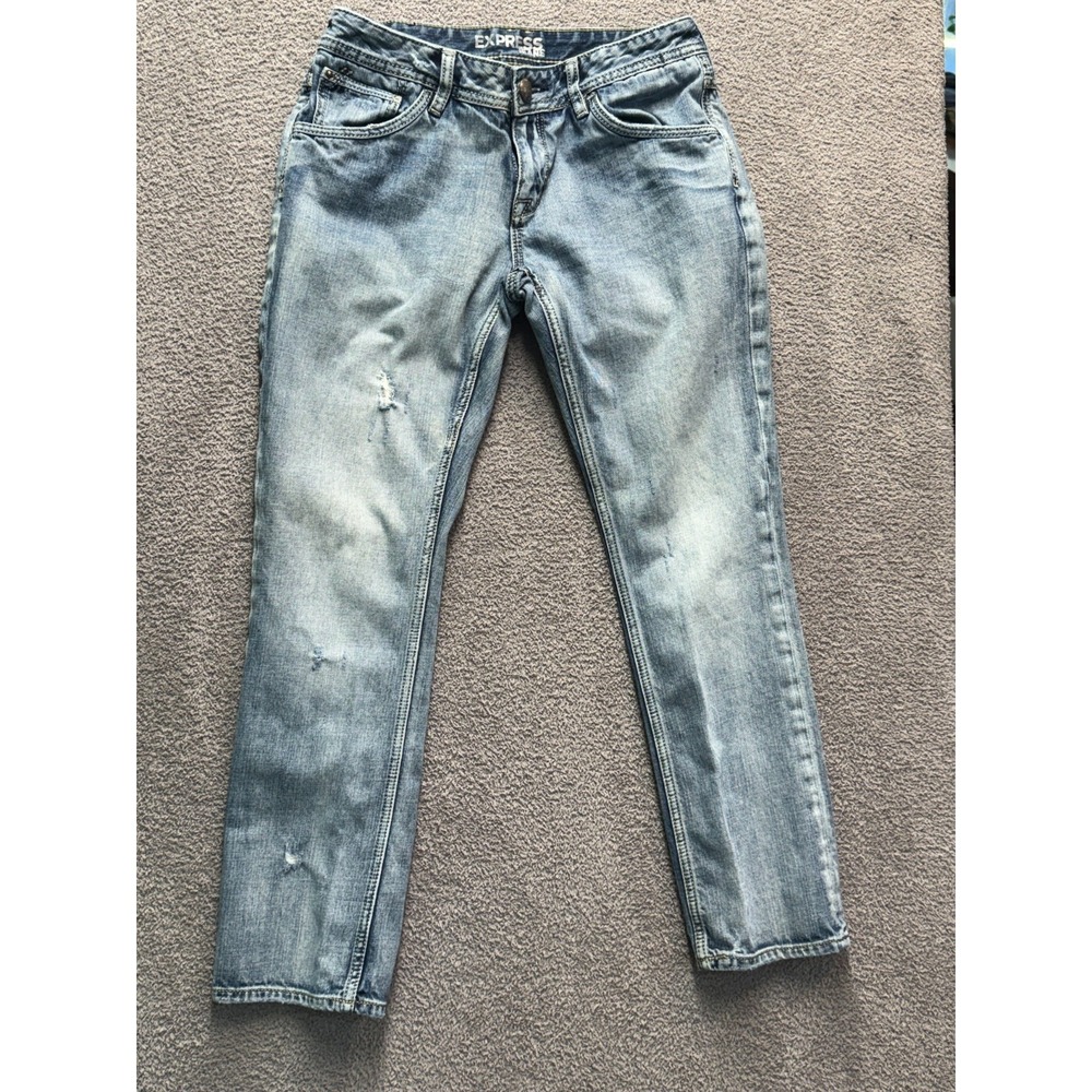 Express Jeans Womens Size 8 Light Wash Distressed‎ Y2K Straight